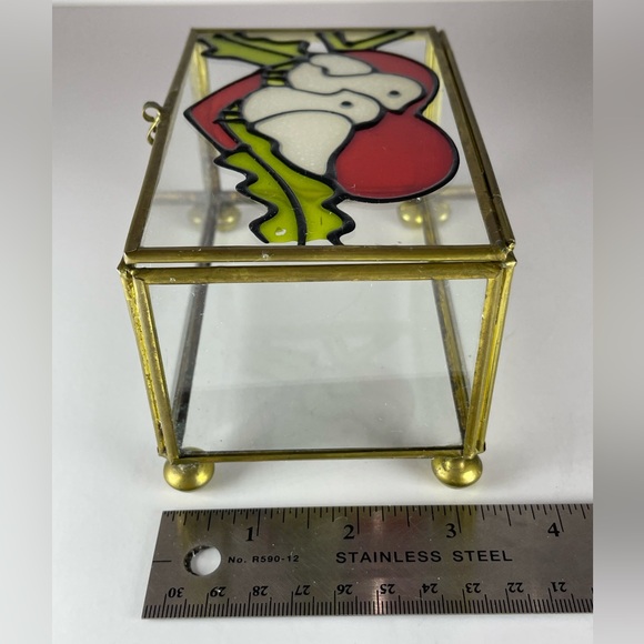 Vintage stained glass brass jewelry trinket box - Picture 10 of 11